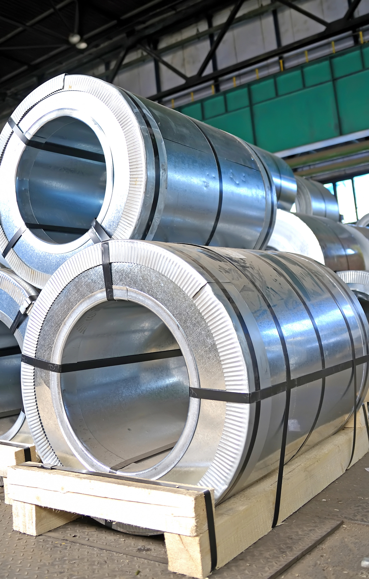Precision-slit electro-galvanized steel coils ready for shipping at Consolidated Metal Service
